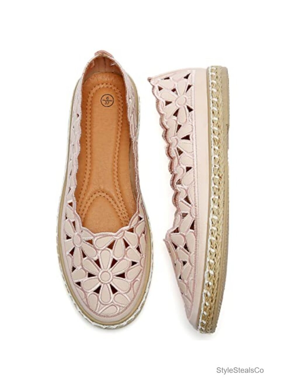 PU Leather Ballet Flats Daisy Cut-Out Espadrille Loafers Slip-On